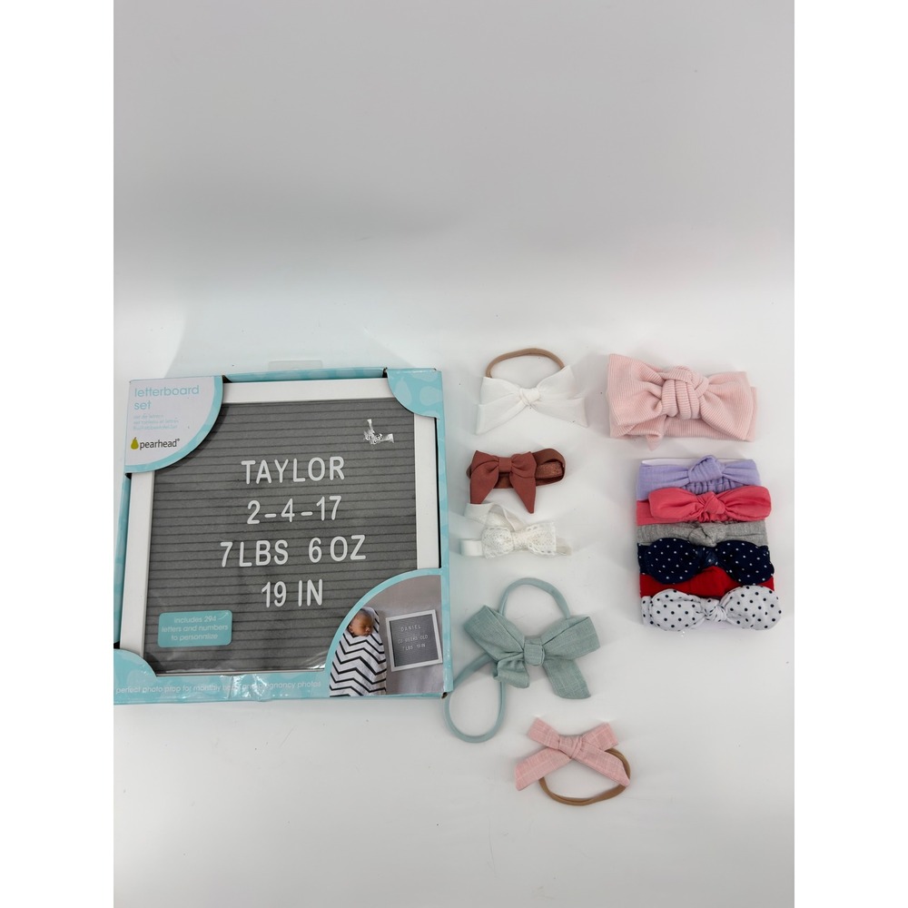 Pearhead Baby Letterboard Set with 11 Assorted Bow Headbands Milestone Photo